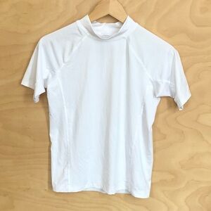 Lands' End White Short Sleeve Top High Neck Stretch Youth Size L.